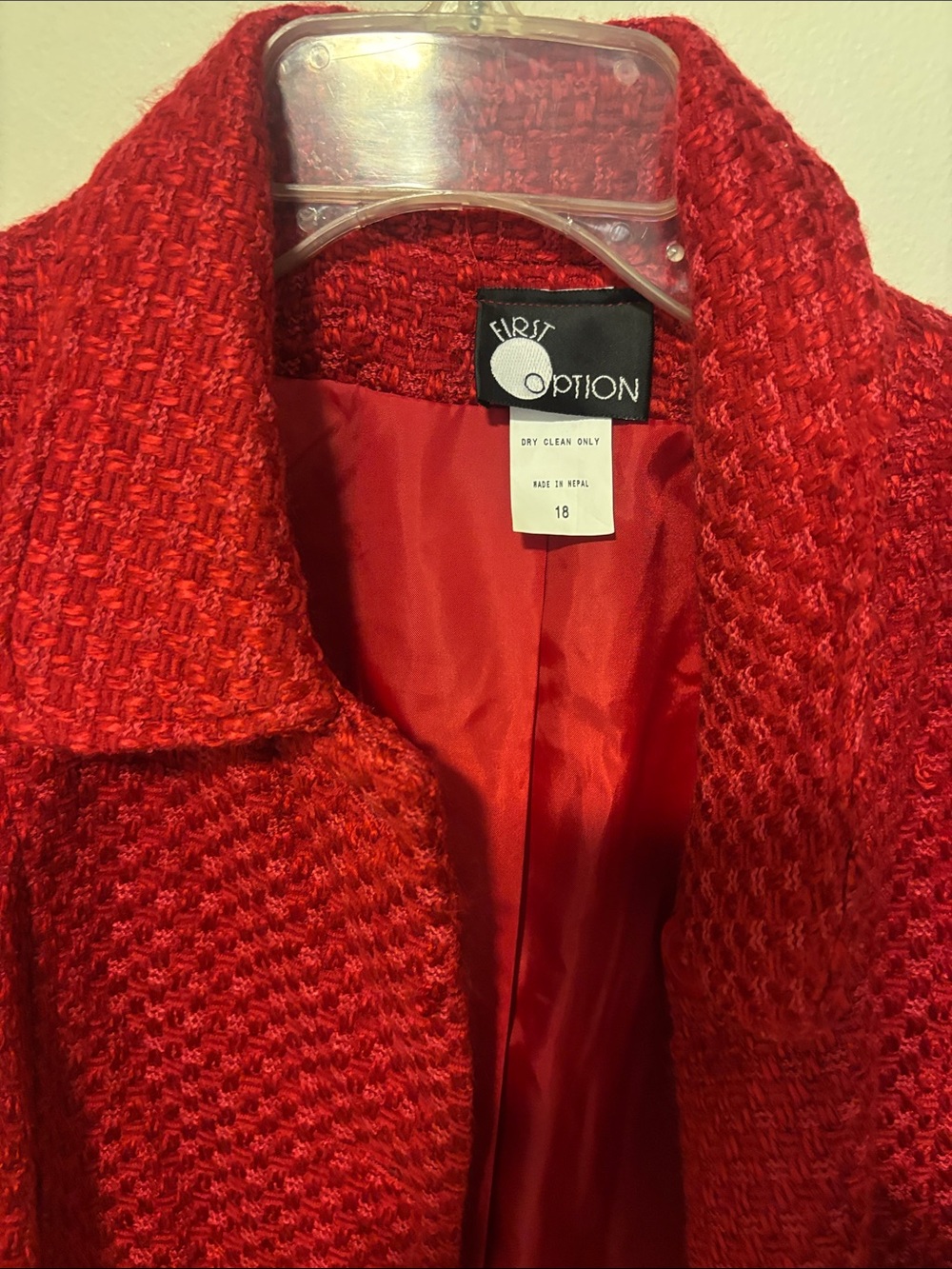 First Option Women's Red Textured Pea Coat